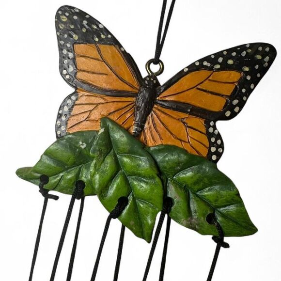 VTG Small Monarch Butterfly Wind Chime Black Orange Garden Decor Cottagecore - Picture 4 of 7